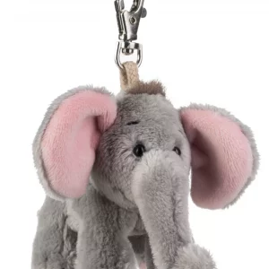 Peluche porte-clés éléphant gris et rose avec sa grande trompe