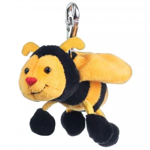 Porte-clés peluche abeille rayée jaune et noir avec nez rouge
